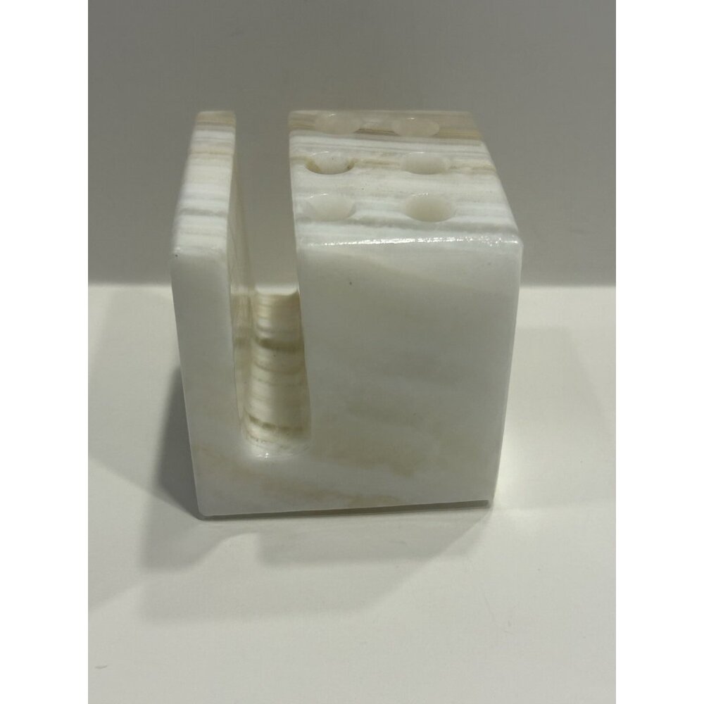 VTG MCM Onyx Cube Desktop Art Pen Organizer Letter Card Makeup Brush Holder - Picture 2 of 12